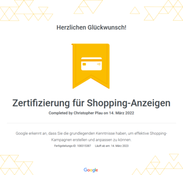 Google Shopping Zertifikat